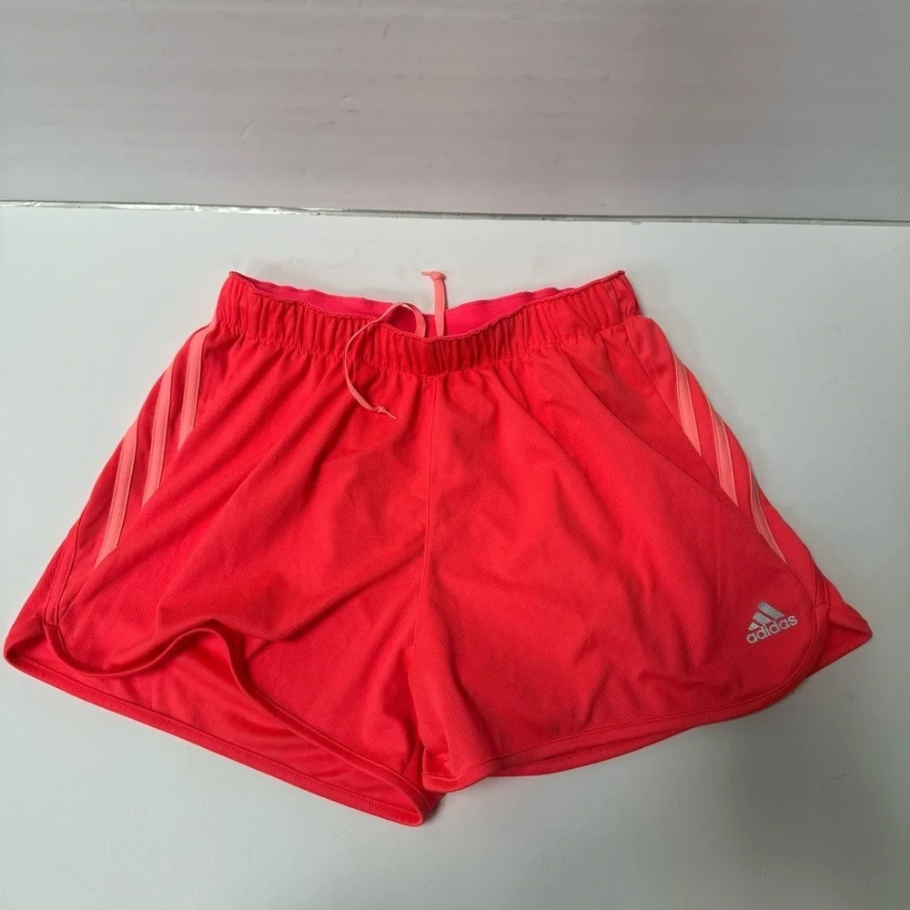 Adidas gym shorts womens small coral pink stripe yoga workout running climalite